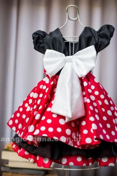 Vestido de festa infantil da minnie vermelha