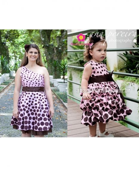 Vestidos Me Filha Rosa de Po Marrom