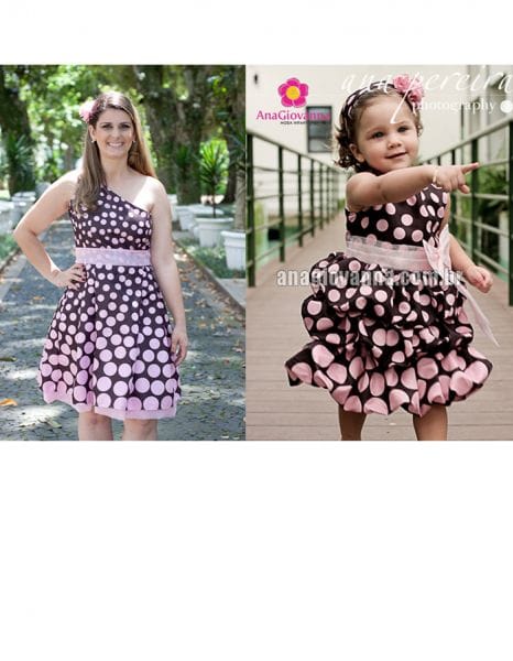 Vestidos Marrom e rosa Me e Filha para festa infantil