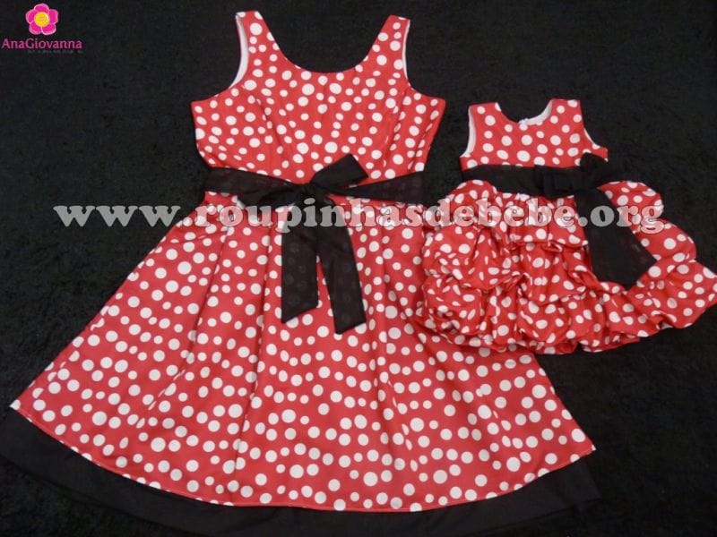 Vestidos Me e Filha Minnie Mouse Vermelho