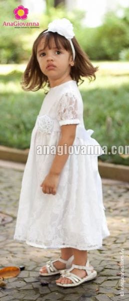 Vestido Infantil para festa de Renda Branco com mangas