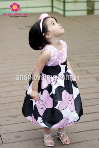 Vestido Infantil Minnie Luxo Rosa