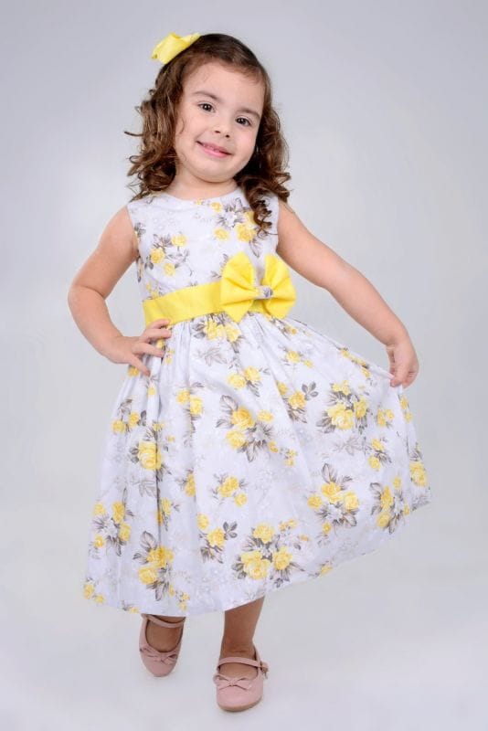 Vestido Infantil de Tricoline Floral