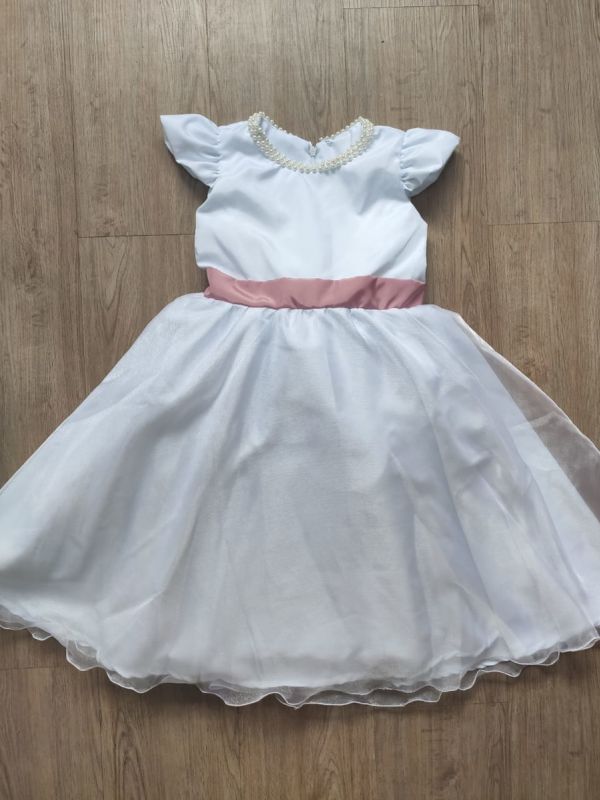 Vestido Infantil Daminha Branco com Lao Rose