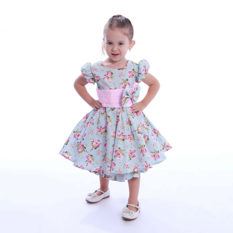 Vestido Infantil Floral Rosa e Azul