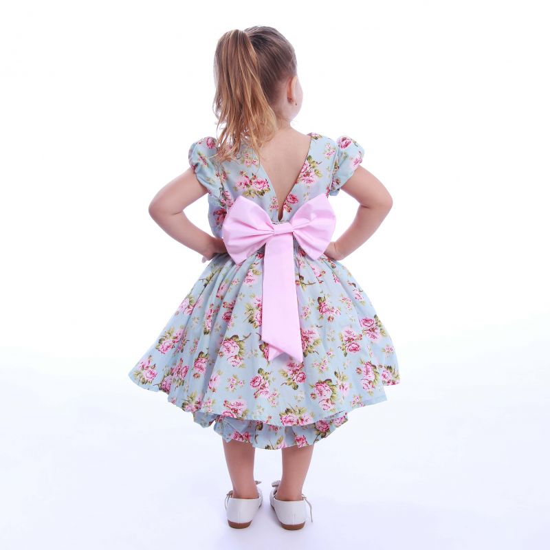 Vestido Infantil Floral Rosa e Azul