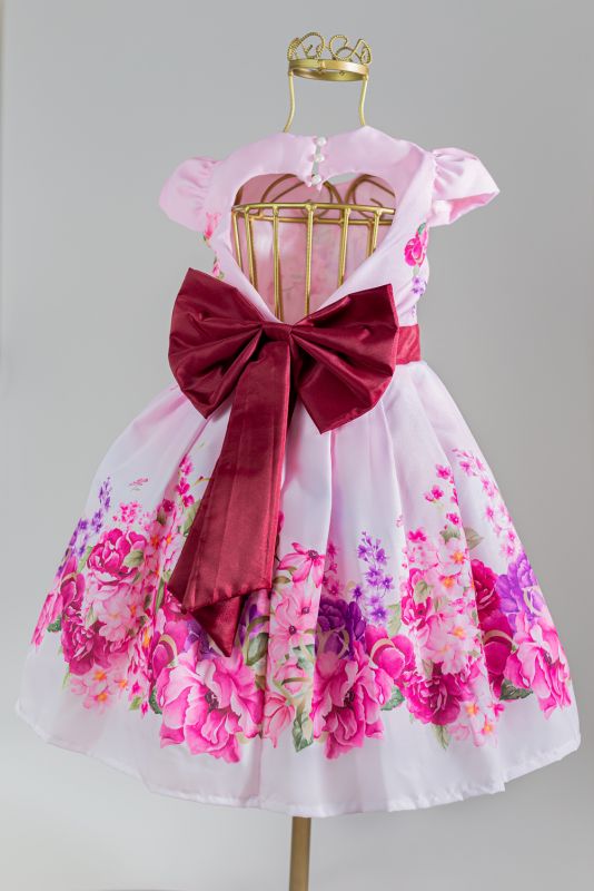 Vestido Florido Infantil Marsala