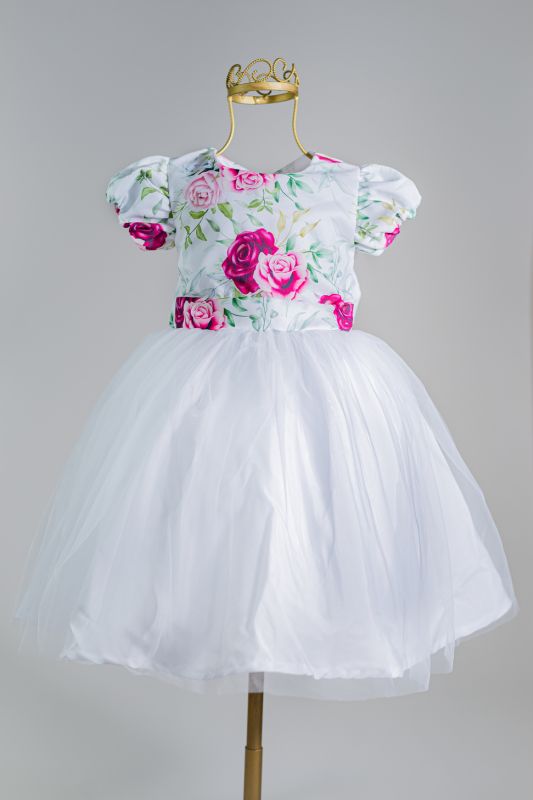 Vestido Infantil Branco com Marsala