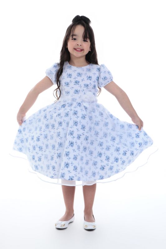 Vestido para festa Infantil Floral Azul