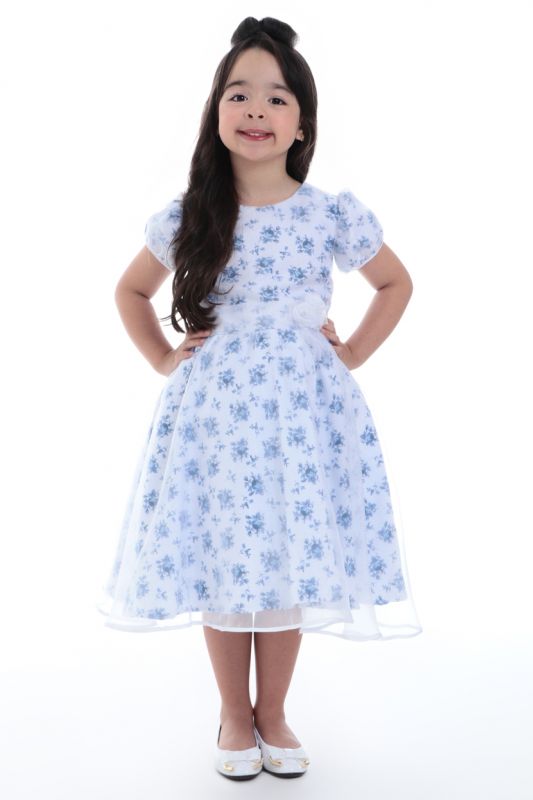 Vestido para festa Infantil Floral Azul