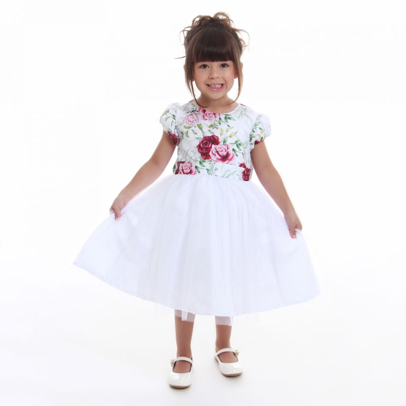 Vestido Infantil Branco com Marsala