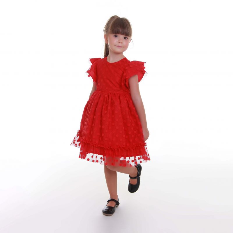 Vestido Infantil de Festa Tule Po Vermelho