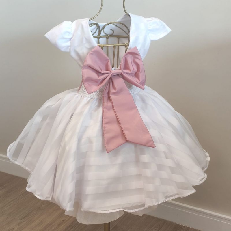 Vestido Infantil Branco e Rose