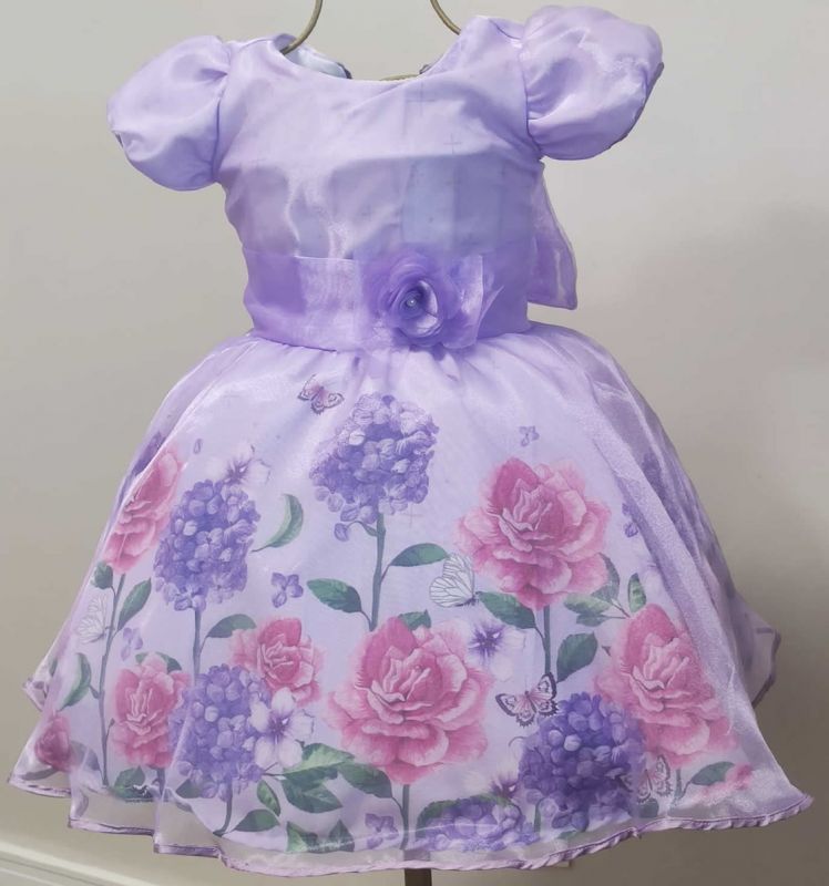 Vestido Infantil Lilas Com Flores