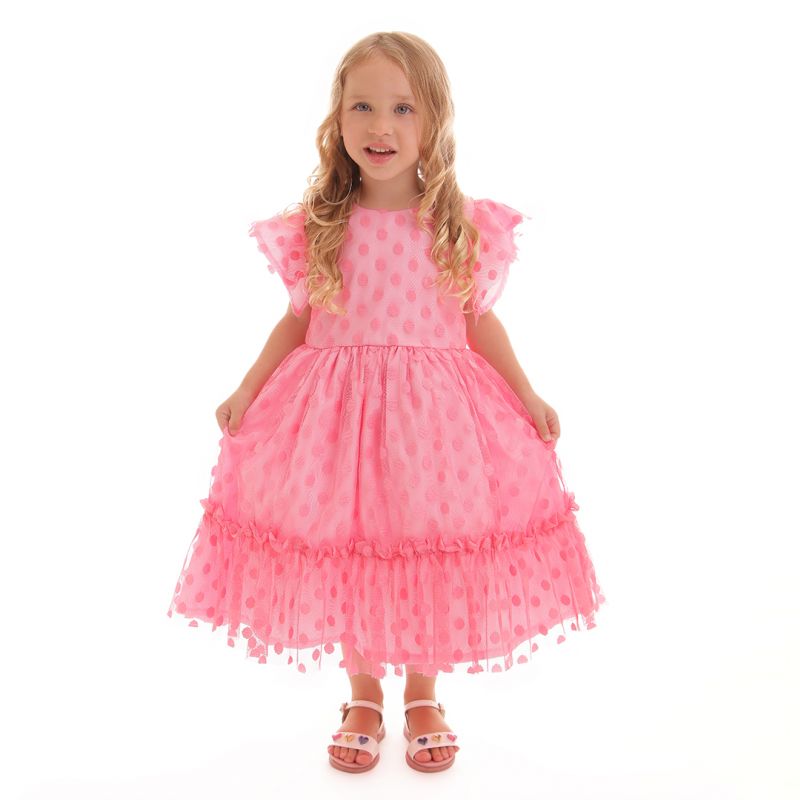 Vestido Infantil Princesa Tule Po Rosa