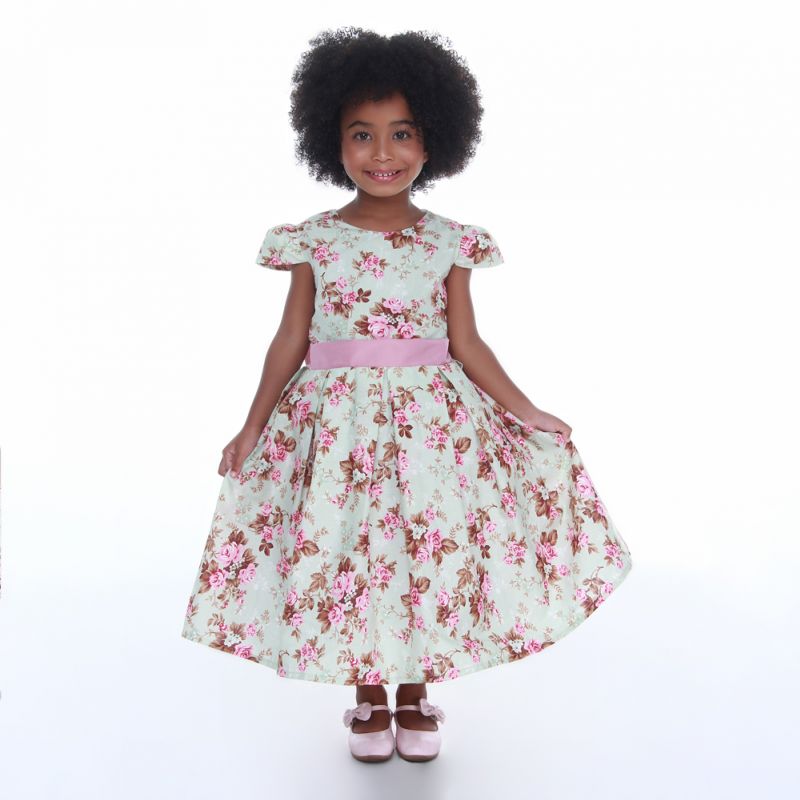 Vestido Infantil Princesa Verde Com Faixa Rose