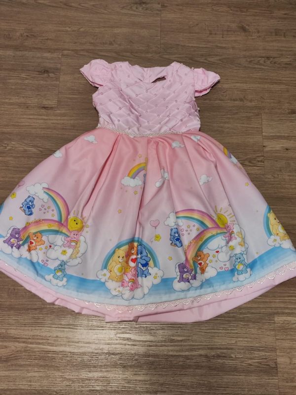 Vestido Infantil Ursinhos Carinhos Rosa Luxo