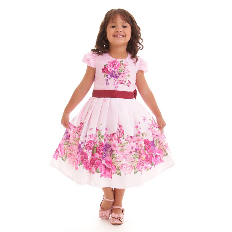 Vestido Florido Infantil Marsala