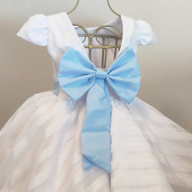 Vestido Infantil Branco com Lao Azul Serenity